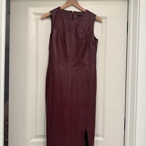 Ann Taylor Burgundy Faux Leather Midi Dress